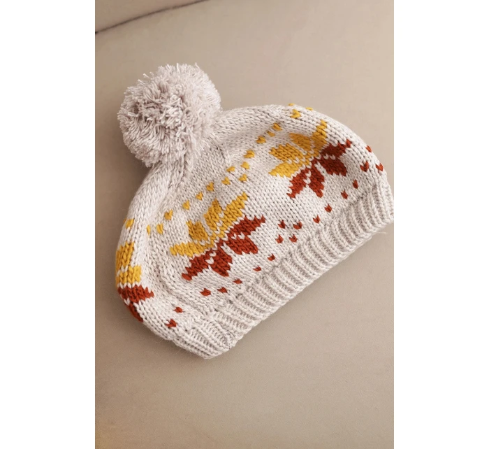 Dámská zimní čepice vlněná s krystaly a vzorem model 21859297 mocca - K-Fashion