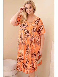 Dámské viskózové šaty Plus Size s krátkým rukávem a model 22043100 střihem oranžová - K-Fashion