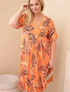 Dámské viskózové šaty Plus Size s krátkým rukávem a paisley střihem oranžová