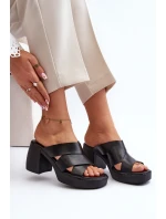 model 21647955 Kožené sandály na podpatku černé - Zazoo