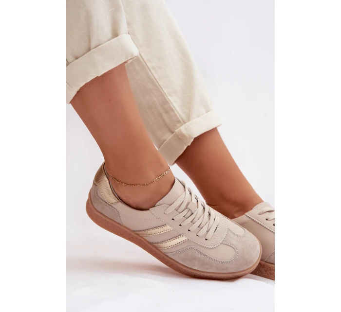 Kožené Dámské Tenisky LR61-7059 Béžové