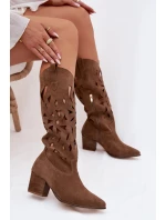 Otevřené kozačky z přírodního semiše Zazoo 3167 tmavě béžové