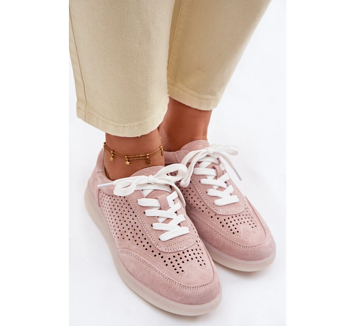 Kožené semišové dámské tenisky s Růžové model 22100237 - Boto Kožené semišové dámské tenisky s Růžové model 22100237 - Boto