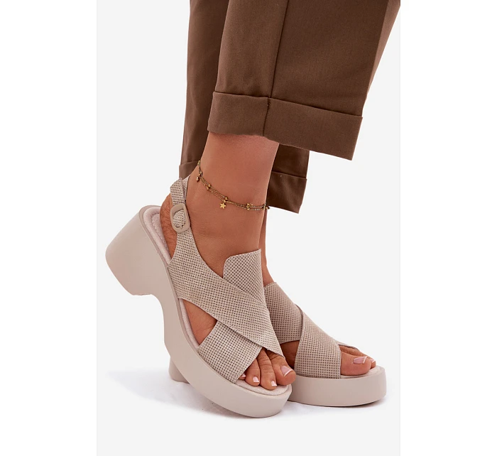 Kožené dámské sandály na platformě model 22100356 Béžové - S.Barski
