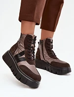 Dámské zateplené kotníkové boty na platformě 58562 Hnědá vzor - Vinceza