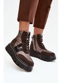 Dámské zateplené kotníkové boty na platformě 58562 Hnědá vzor - Vinceza