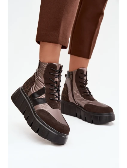 Dámské zateplené kotníkové boty na platformě 58562 Hnědá vzor - Vinceza Dámské zateplené kotníkové boty na platformě 58562 Hnědá vzor - Vinceza