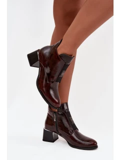 Kožené lakované kotníčkové boty 60560 vínově hnědá - Zazoo