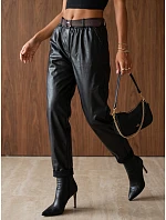 Spodnie damskie woskowane z paskiem czarne FashionStreet UY3146 Spodnie damskie woskowane z paskiem czarne FashionStreet UY3146