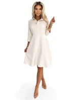 Béžové dámské rozšířené košilové šaty s páskem model 20215337 - numoco