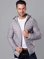 Pánská prošívaná bunda s kapucí světle šedá (HM112-30)
