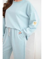 Dámský máslový komplet s volnou mikinou a kalhotami s nápisem LOVE tmavě mentolová