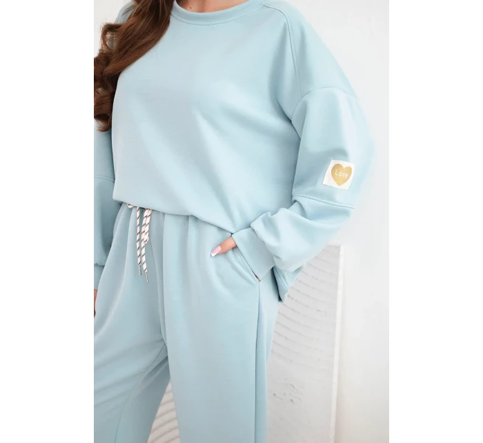 Dámský máslový komplet s volnou mikinou a kalhotami s nápisem LOVE tmavě mentolová
