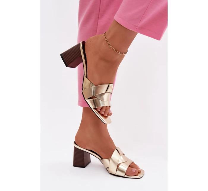 Dámské sandály na podpatku s pásky Eko kůže zlaté Corivelle