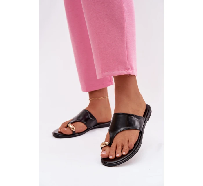 Dámské ploché ekologické kožené pantofle se zlatým detailem Černé model 21956164 - Boto