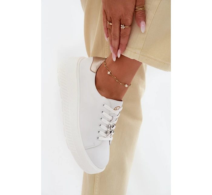 Kožené dámské tenisky na platformě s přezkou Vinceza 39973 Bílé Kožené dámské tenisky na platformě s přezkou Vinceza 39973 Bílé