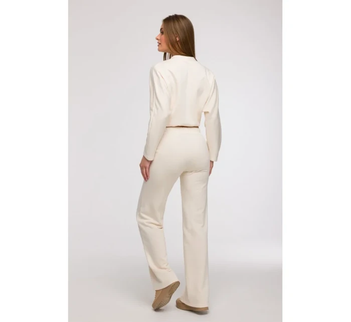 B296 Široké kalhoty s předními švy - vanilka