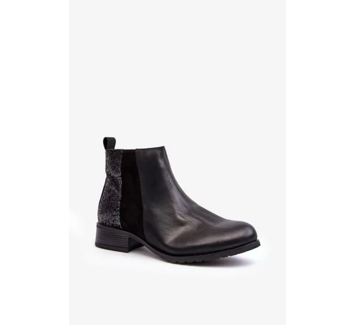 Dámské chelsea na plochém podpatku s flitry, černá Messio Dámské chelsea na plochém podpatku s flitry, černá Messio