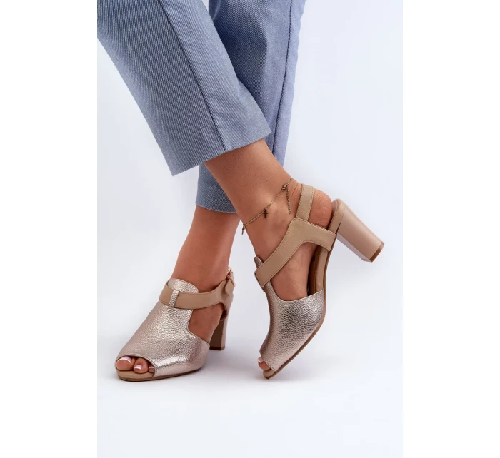 Dámské sandály na vysokém podpatku vyrobené z eko kůže, zlatá Queenmarie Dámské sandály na vysokém podpatku vyrobené z eko kůže, zlatá Queenmarie