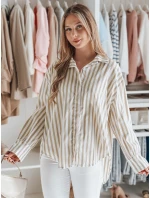 Dámské oversize tričko s prodlouženým zadním dílem SAMONE v béžové barvě s bílými pruhy FashionStreet DY0463