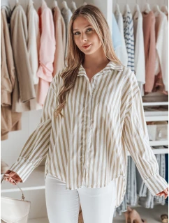 Dámské oversize tričko s prodlouženým zadním dílem SAMONE v béžové barvě s bílými pruhy FashionStreet DY0463