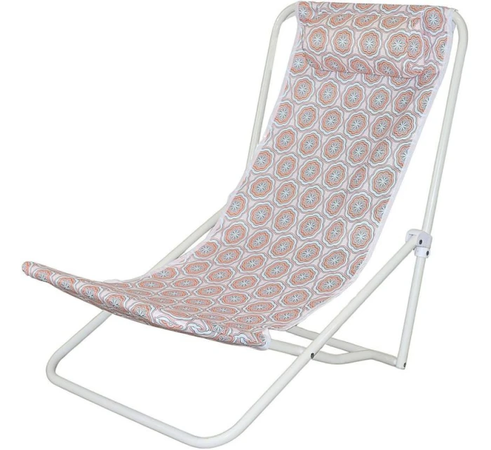 SKLÁDACÍ PLÁŽOVÉ LEHÁTKO S OPĚRKOU HLAVY MODRÉ A ORANŽOVÉ