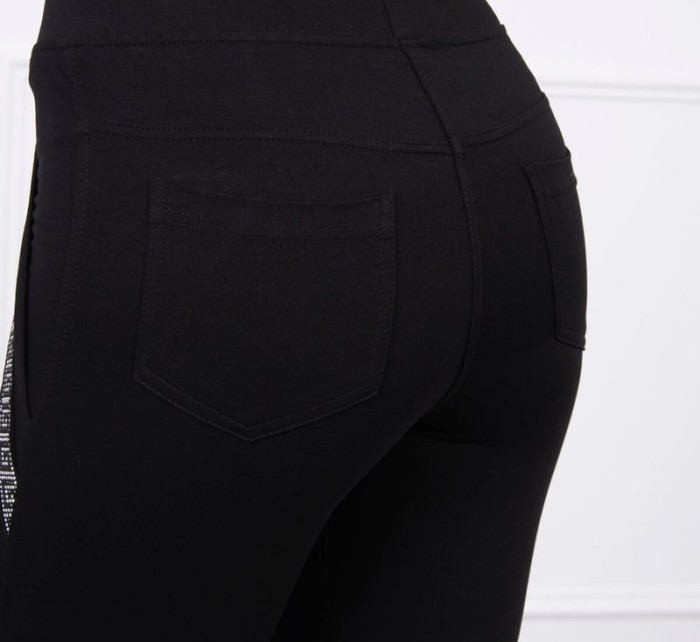 Bavlněné kalhoty s ozdobnými pruhy na přední straně černé