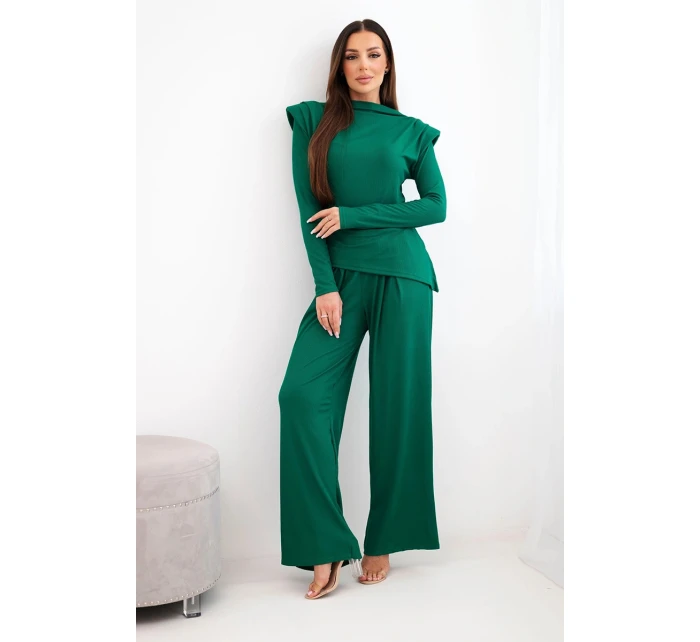 Dámský bavlněný komplet s a kalhotami střihu zelený model 21924485 - K-Fashion