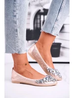 Kožené Baleríny S Ozdobnými Kameny Zlaté Crystal Kožené Baleríny S Ozdobnými Kameny Zlaté Crystal