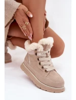 Dámské semišové sněhule – trapery na platformě s kožíškem Big Star – béžové Dámské semišové sněhule – trapery na platformě s kožíškem Big Star – béžové