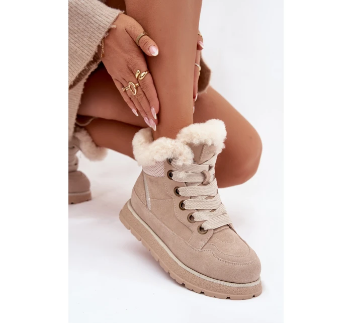 Dámské semišové sněhule – trapery na platformě s kožíškem Big Star – béžové Dámské semišové sněhule – trapery na platformě s kožíškem Big Star – béžové