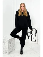 Izolovaná bavlněná souprava, mikina s vyšívacími + kalhotami černý Izolovaná bavlněná souprava, mikina s vyšívacími + kalhotami černý