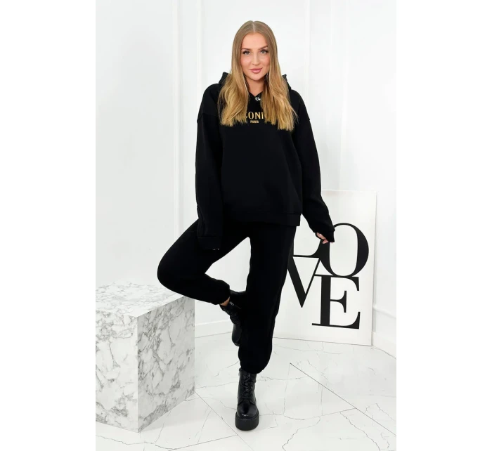 Izolovaná bavlněná souprava, mikina s vyšívacími + kalhotami černý Izolovaná bavlněná souprava, mikina s vyšívacími + kalhotami černý