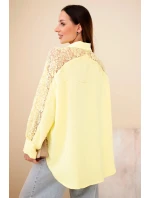 Dámská viskózová košile s krajkovými rukávy a límečkem žlutá