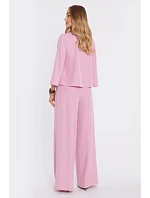 M906 Palazzo kalhoty s elastickým pasem a bočními kapsami - pudrové