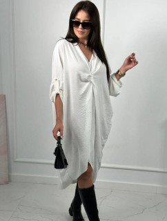 Oversize šaty s výstřihem do V bílé barvy
