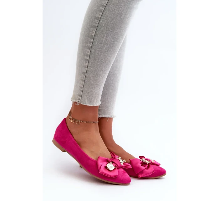 Dámské eko semišové balerínky s mašlí a broží Fuchsia Satris Dámské eko semišové balerínky s mašlí a broží Fuchsia Satris