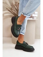 Zazoo Polobotky Mokasíny Dámské Z Přírodní Kůže Tmavě Zelené