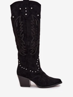 Dámské kovbojské kozačky se zdobením na sloupkovém podpatku Darella – černé