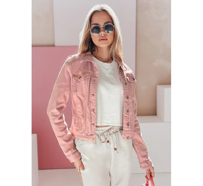 Dámská krátká džínová bunda PASTELLO růžová FashionStreet TY4909