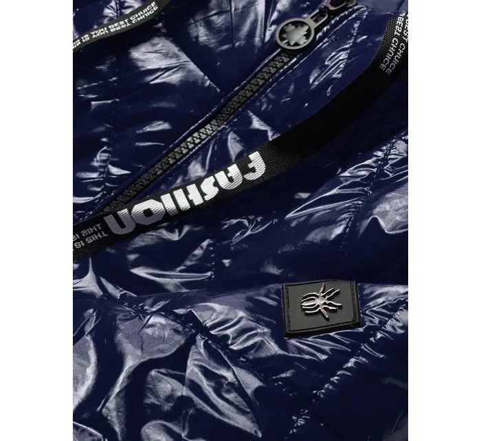 Tmavě modrá prošívaná bunda s kapucí (B9768) Tmavě modrá prošívaná bunda s kapucí (B9768)