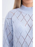 Svetr s polovičním rolákem a kosočtvercovým vzorem modrý Svetr s polovičním rolákem a kosočtvercovým vzorem modrý