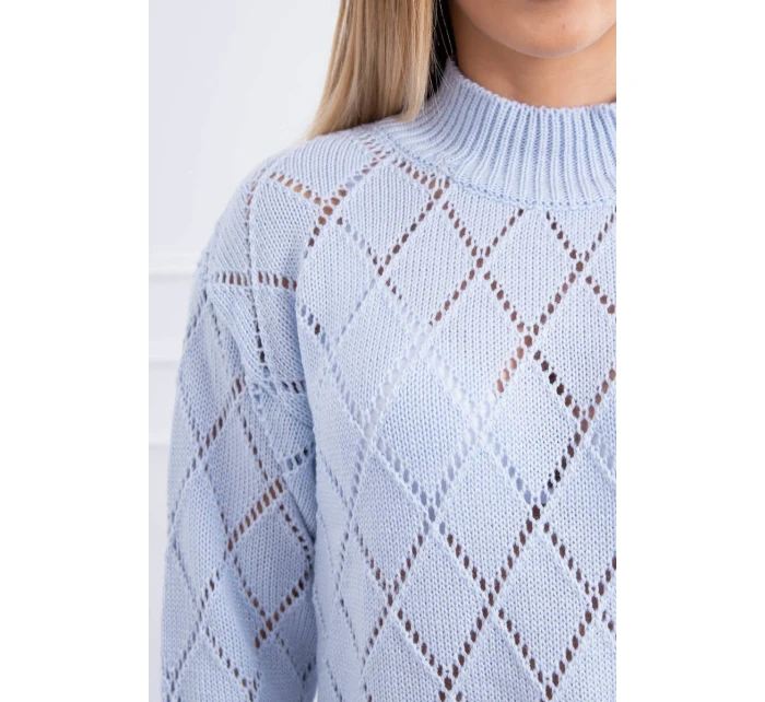 Svetr s polovičním rolákem a kosočtvercovým vzorem modrý Svetr s polovičním rolákem a kosočtvercovým vzorem modrý