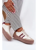Kožené dámské sneakersy na platformě Zazoo N1234 béžovo-červené Kožené dámské sneakersy na platformě Zazoo N1234 béžovo-červené