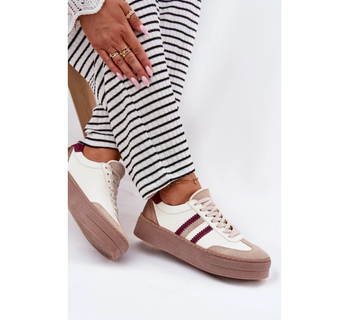 Kožené dámské sneakersy na platformě Zazoo N1234 béžovo-červené Kožené dámské sneakersy na platformě Zazoo N1234 béžovo-červené