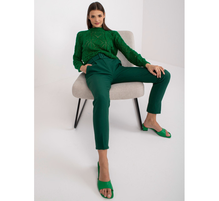 Tmavě zelené klasické kalhoty Giulia s vysokým pasem
