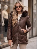 Dámská zimní prošívaná bunda LOVEINSIDE s kožešinou, hnědá, FashionStreet TY5052 Dámská zimní prošívaná bunda LOVEINSIDE s kožešinou, hnědá, FashionStreet TY5052