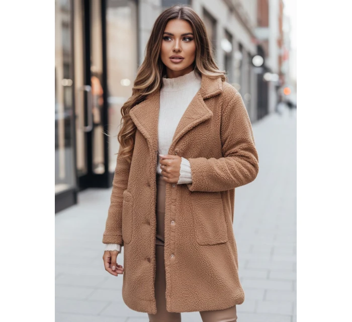 Dámský zimní kabát z plyšové kožešiny velbloudí barvy FashionStreet NY0758z