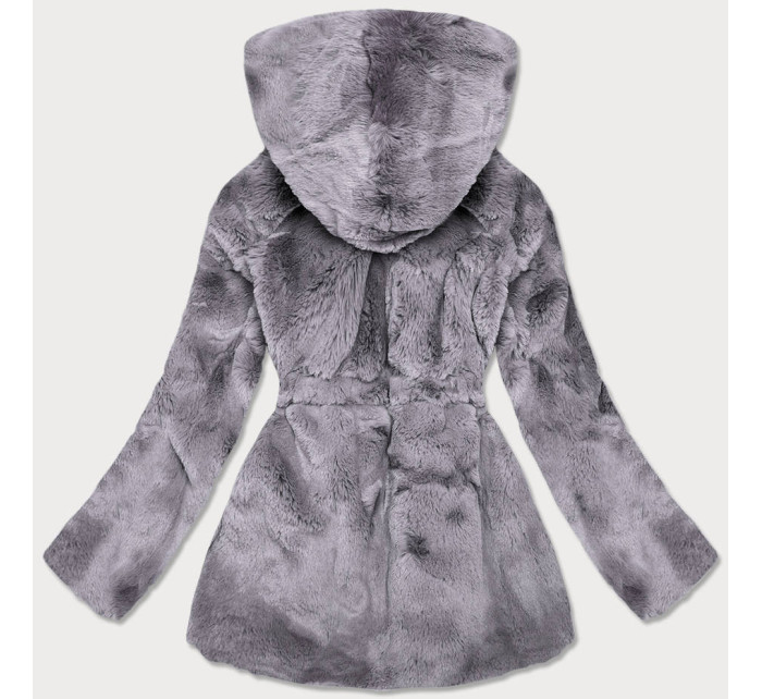 Dámská šedá bunda - kožíšek s kapucí (BR9743-9)
