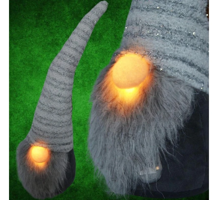 SKŘÍTEK S DLOUHÝM BÍLÝM KLOBOUKEM A SVÍTÍCÍM NOSEM 42CM